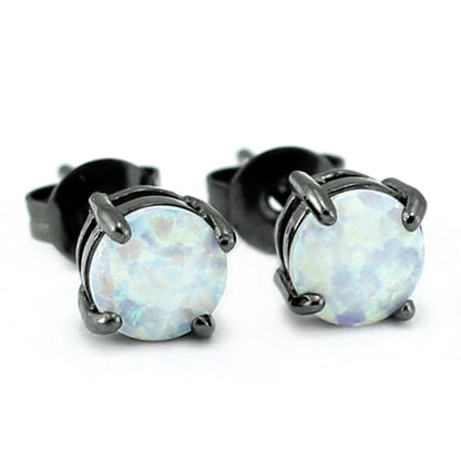 White Created Fire Opal Stud Earrings Wgold Plated Womens Ginger Lyne Collection - Silver/Black