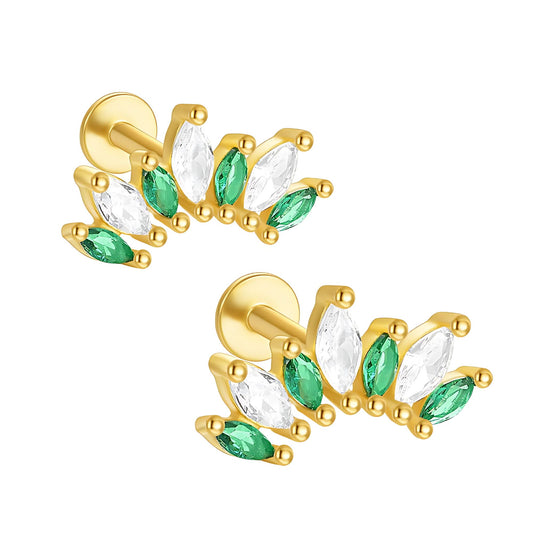 GreenMarquiseCZFlatBackEarringsforCartilageUpperLobeGoldPlatedSterlingSilver1pairbyGingerLyne_Gold-1