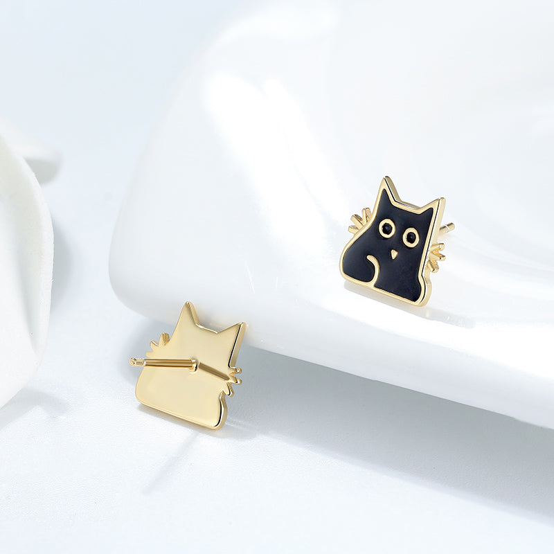 Black Cat Earrings for Women Gold Plated Sterling Silver Ginger Lyne Collection - Earrings Only