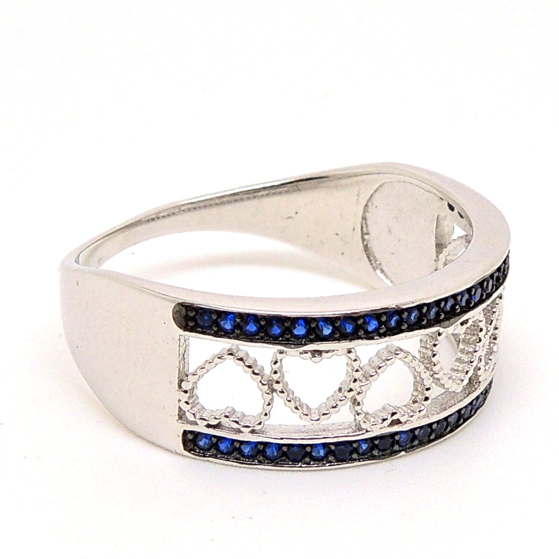 Lacy Hearts Band Ring Sterling Silver Blue Cz Womens Ginger Lyne Collection Size 6