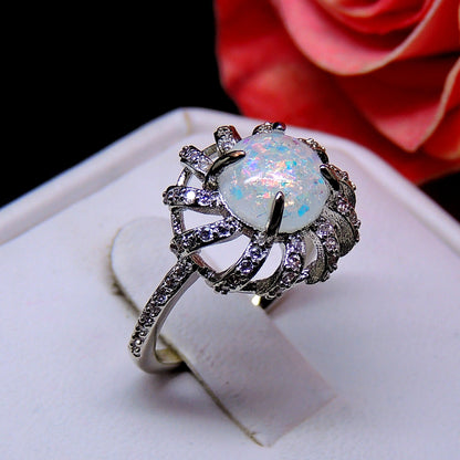 Mckayla Statement Ring Created Fire Opal Clear Cz Womens Ginger Lyne Collection