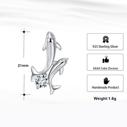 Dolphins Pendant Necklace for Women by Ginger Lyne Sterling Silver Cubic Zirconia - Sterling Silver