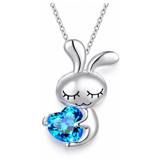 BunnyLoveNecklaceSterlingSilverHeartBlueCzWomensGingerLyneCollection_Blue-1