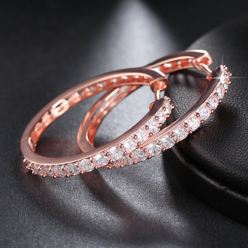Hoop Earrings for Women Gold Plated Clear Cubic Zirconia Ginger Lyne Collection - Rose Gold