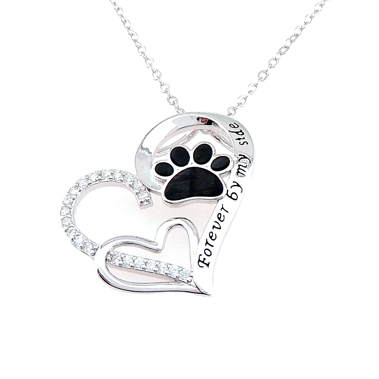 Sterling Silver Cz Dog Paw Print Heart Necklace for Women Ginger Lyne Collection