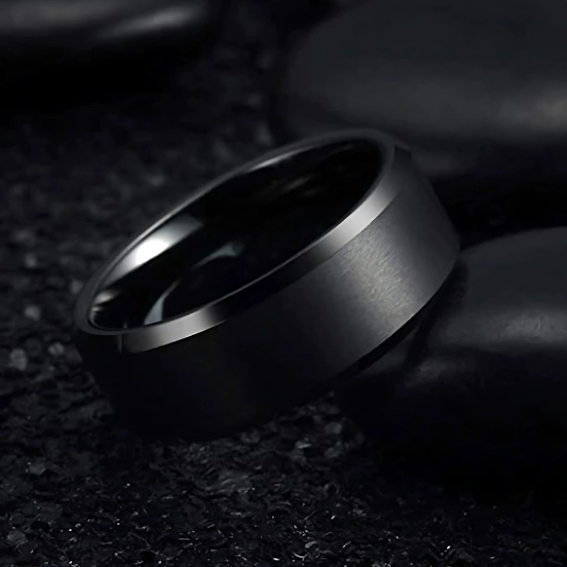MatteBlackTungstenCarbideWeddingBandRingWomenMen6mmor8mmGingerLyneCollection_8mm-3