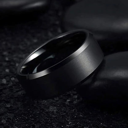MatteBlackTungstenCarbideWeddingBandRingWomenMen6mmor8mmGingerLyneCollection_8mm-3