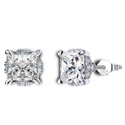 Princess Cut Stud Earrings for Women 4ct Simulated Diamond Sterling Silver Ginger Lyne