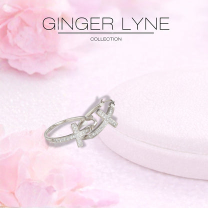 Cross Hoop Earrings for Women Cubic Zirconia Ginger Lyne Collection - SilverTone-20mm