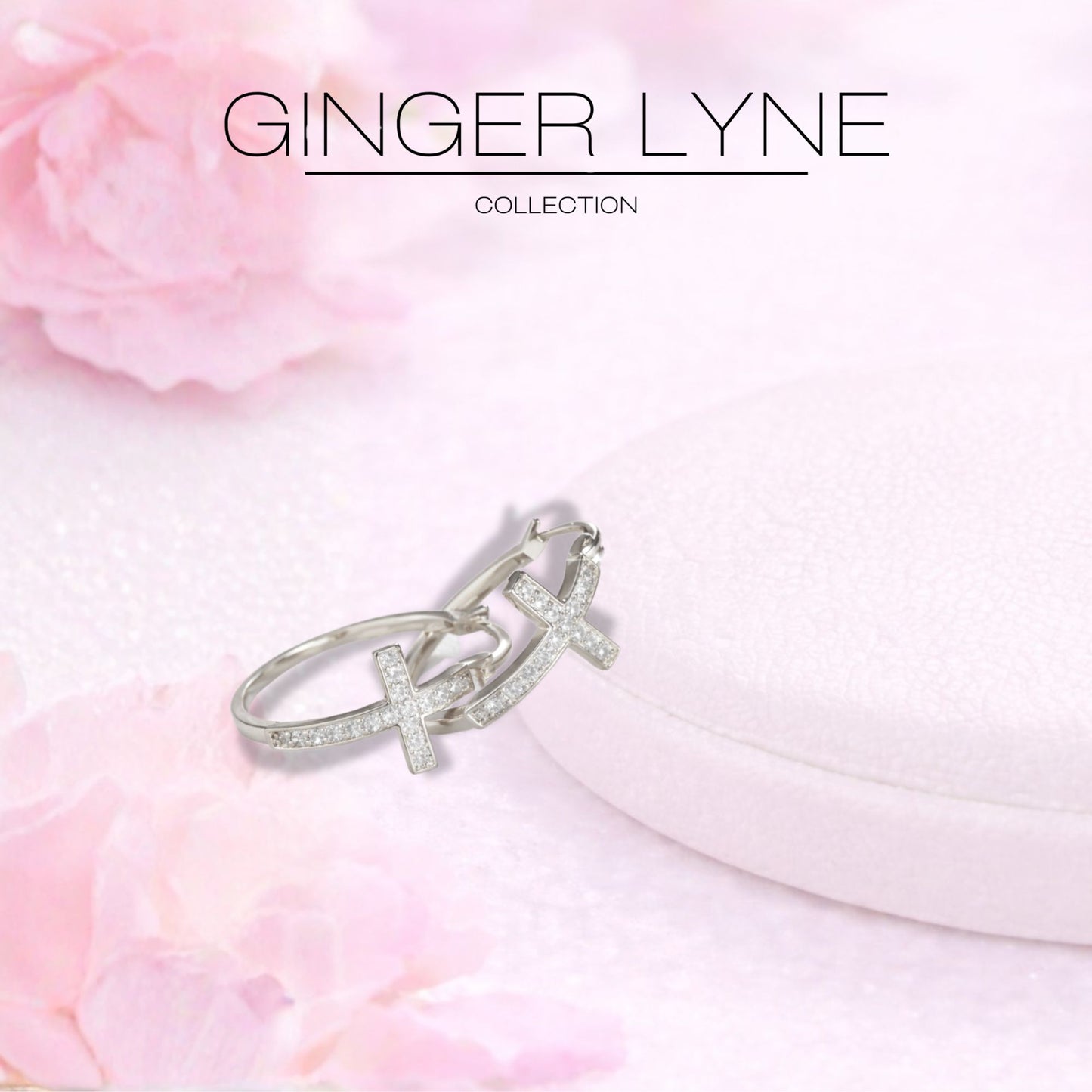 Cross Hoop Earrings for Women Cubic Zirconia Ginger Lyne Collection - SilverTone-20mm