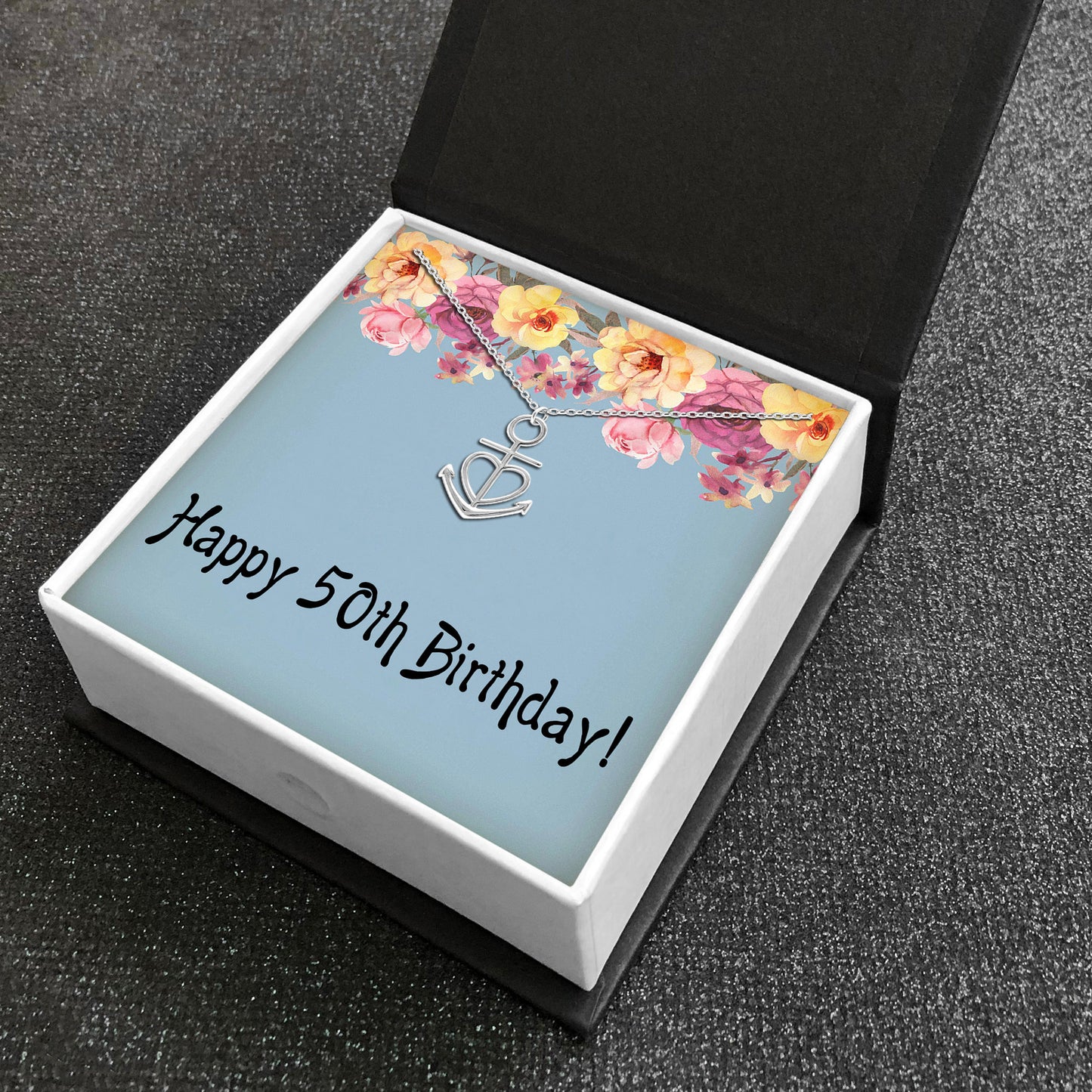 50th Birthday Greeting Card Silver Anchor Heart Necklace Womens Ginger Lyne Collection