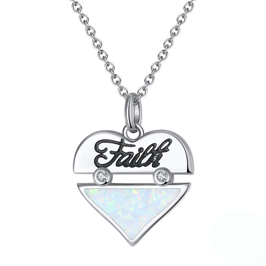 Heart Pendant Necklace Engraved Faith Created Fire Opal Ginger Lyne Collection
