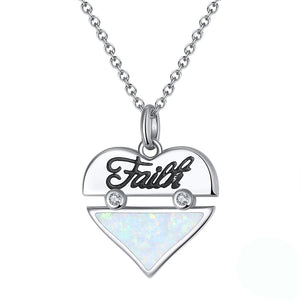 Heart Pendant Necklace Engraved Faith Created Fire Opal Ginger Lyne Collection