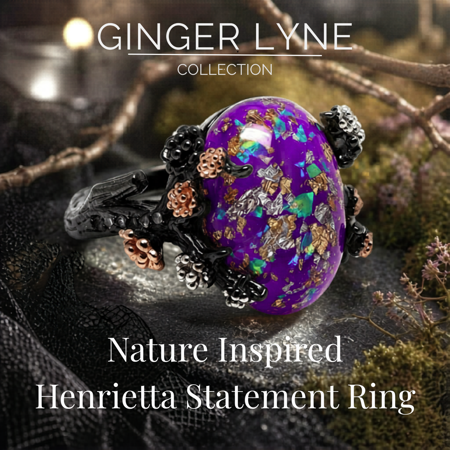 HenriettaBlackTreeBranchGothicInspiredFireOpalEngagementRingforWomenbyGingerLyne_Purple-Gold-2