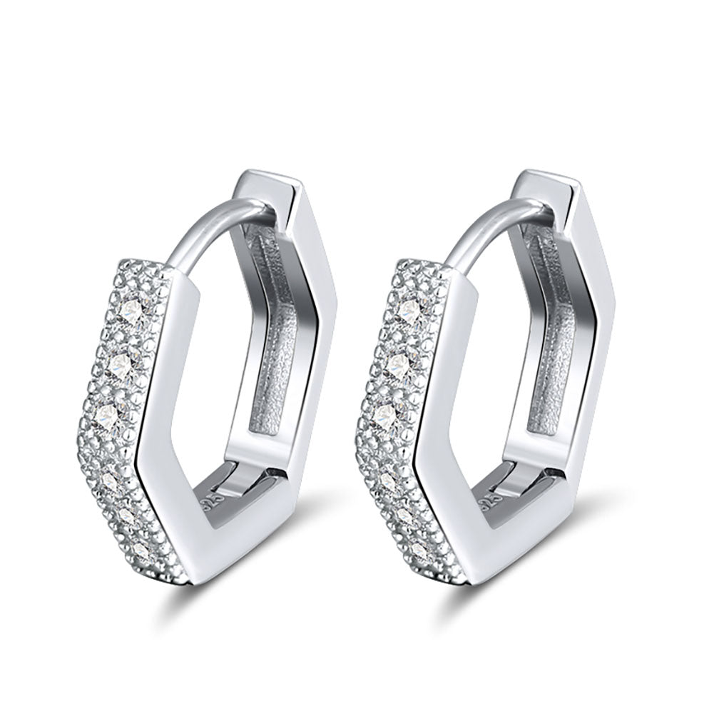 Hexagon Hoop Earrings for Women Sterling Silver Clear Pave Cz Ginger Lyne Collection