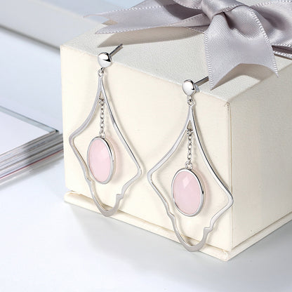 Oval Rose Quartz Dangle Earrings for Women Sterling Silver Ginger Lyne Collection