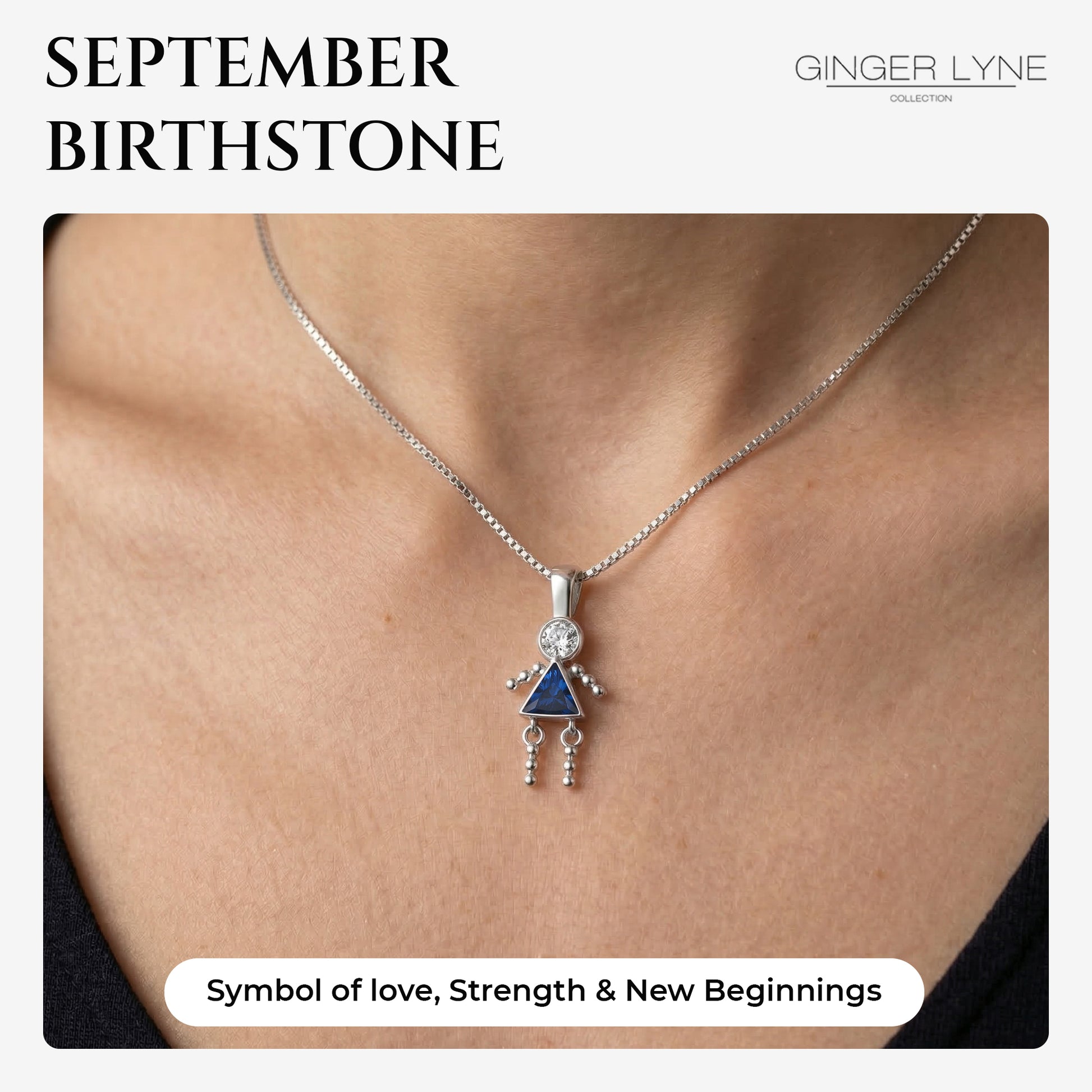Birthstone Pendant Necklace for Girl Mom or Grandma by Ginger Lyne Sterling Silver CZ Family Birthday Charm - Girl September