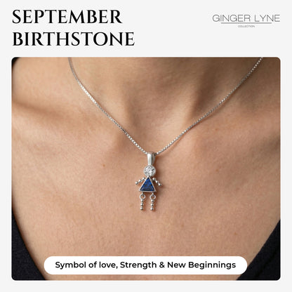 Birthstone Pendant Necklace for Girl Mom or Grandma by Ginger Lyne Sterling Silver CZ Family Birthday Charm - Girl September