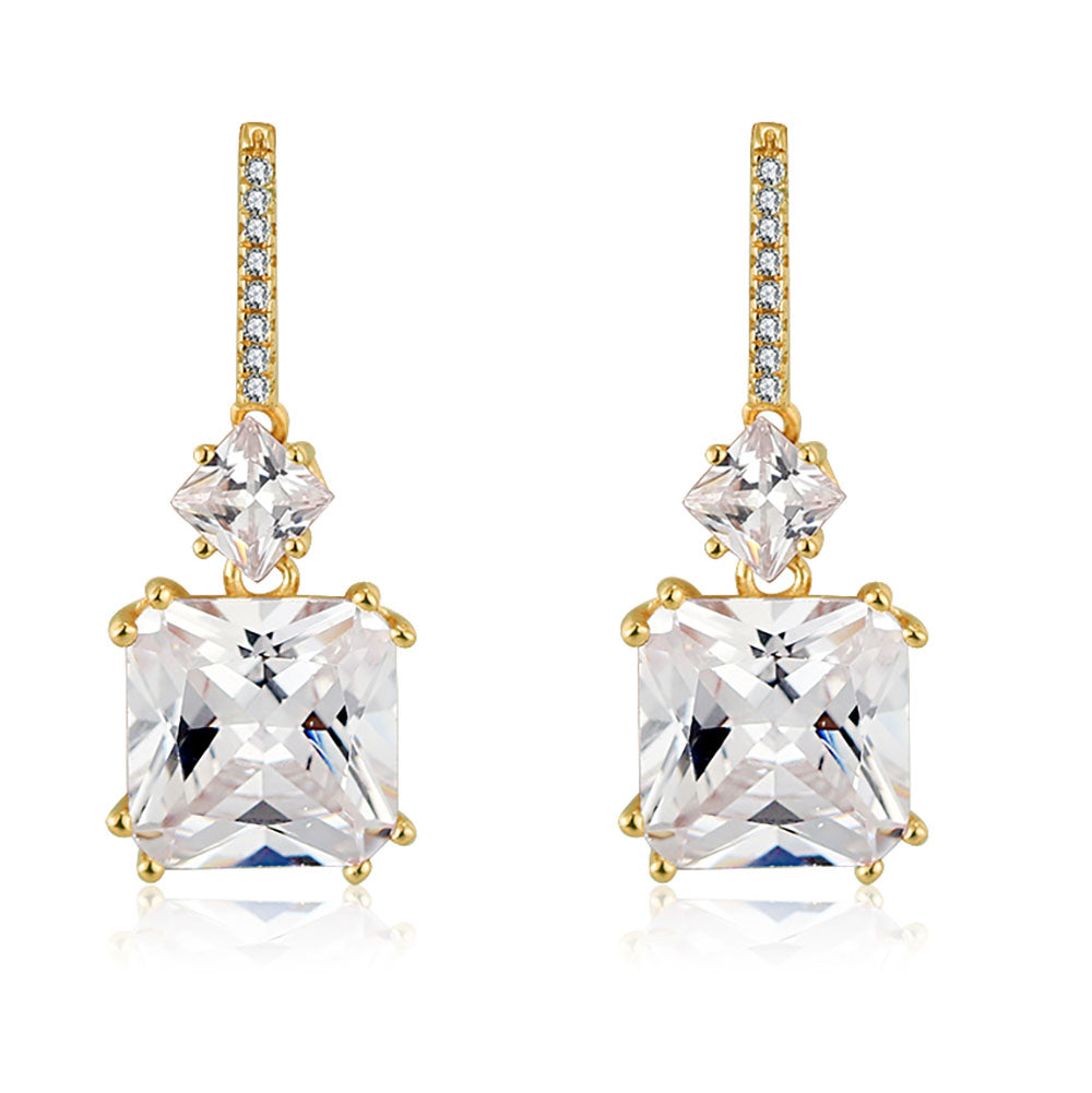 Drop Stud Earrings for Women Princess Cut Cz Sterling Silver Womens Ginger Lyne Collection - Gold