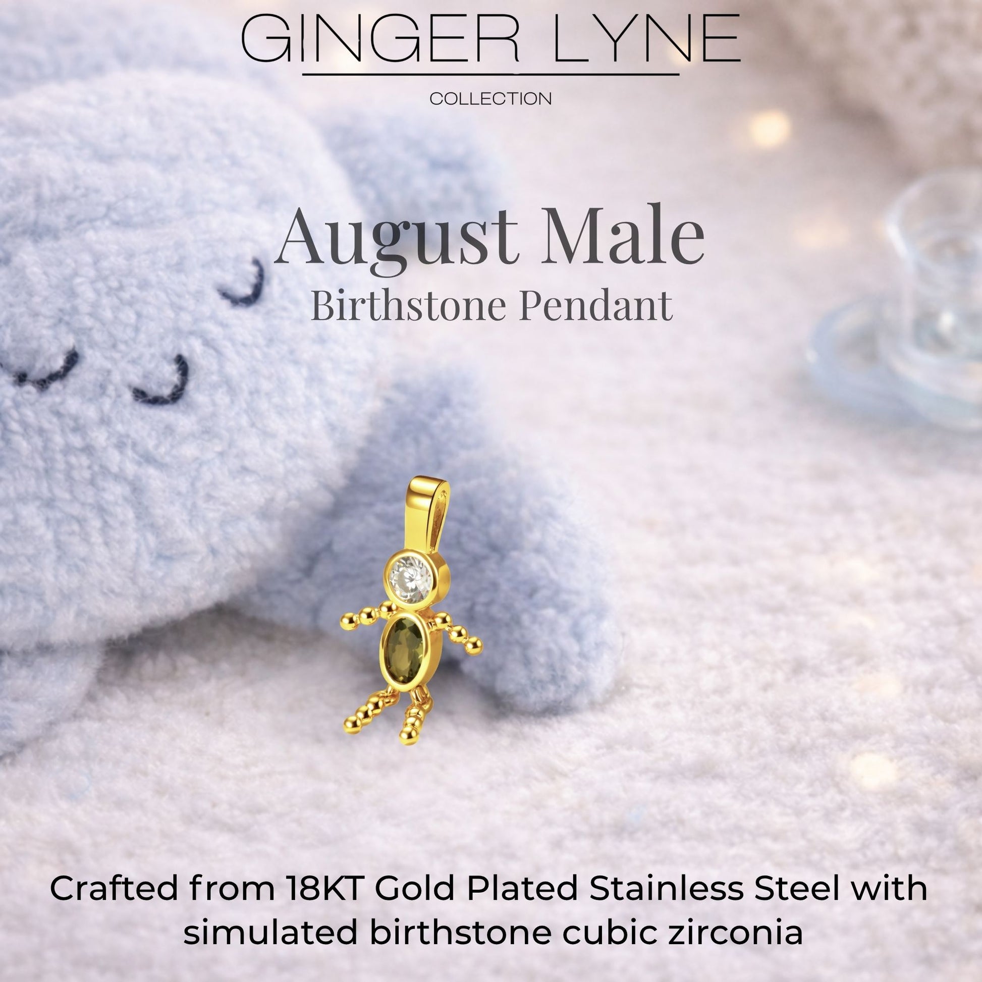 Birthstone Family Pendant for Mom by Ginger Lyne Stainless Steel Cubic Zirconia Charms For Grandma Necklace_Male-August-Gold-3
