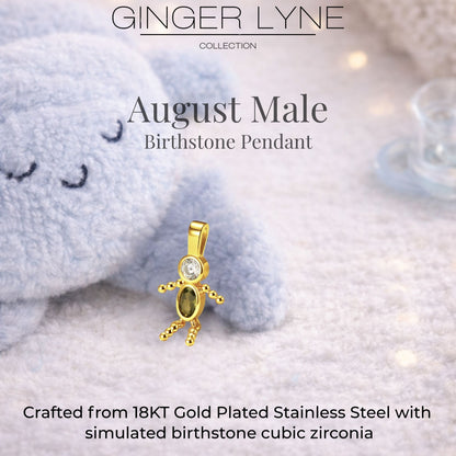 Birthstone Family Pendant for Mom by Ginger Lyne Stainless Steel Cubic Zirconia Charms For Grandma Necklace_Male-August-Gold-3
