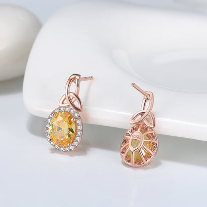 Halo Drop Earrings for Women Yellow Cz Rose Sterling Silver Ginger Lyne Collection