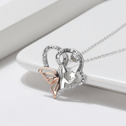 I Love You To The Moon Angel Necklace for Women Sterling Silver Pendant and Chain by Ginger Lyne