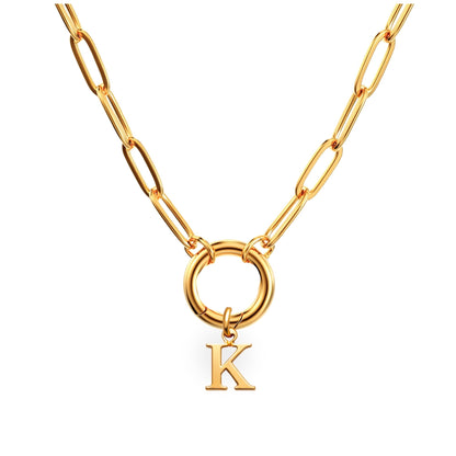 PaperclipLinkCircleCarabinerIntialLetterCharmHolderNecklaceforWomen18ktGoldPlatedStainlessSteelGingerLyne_Gold-K-1