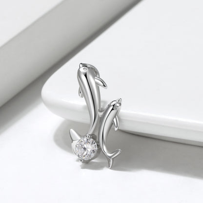 Dolphins Pendant Necklace for Women by Ginger Lyne Sterling Silver Cubic Zirconia - Sterling Silver