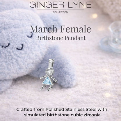 Birthstone Family Pendant for Mom by Ginger Lyne Stainless Steel Cubic Zirconia Charms For Grandma Necklace_Female-March-Silver-3