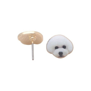Bichon Frise White Puppy Dog Stud Earrings Enamel Girls Ginger Lyne Collection - White
