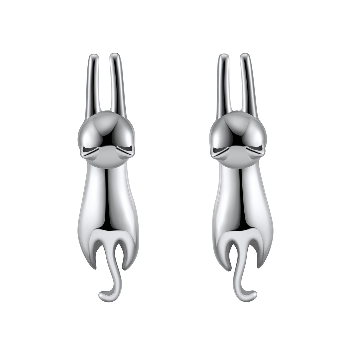 Hanging Cat Kitty Stud Earrings for Women Sterling Silver Ginger Lyne Collection - Silver