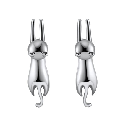 Hanging Cat Kitty Stud Earrings for Women Sterling Silver Ginger Lyne Collection - Silver