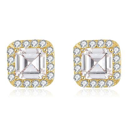 Square Halo Stud Earrings for Women Cz Gold Sterling Silver Womens Ginger Lyne Collection - Yellow Gold