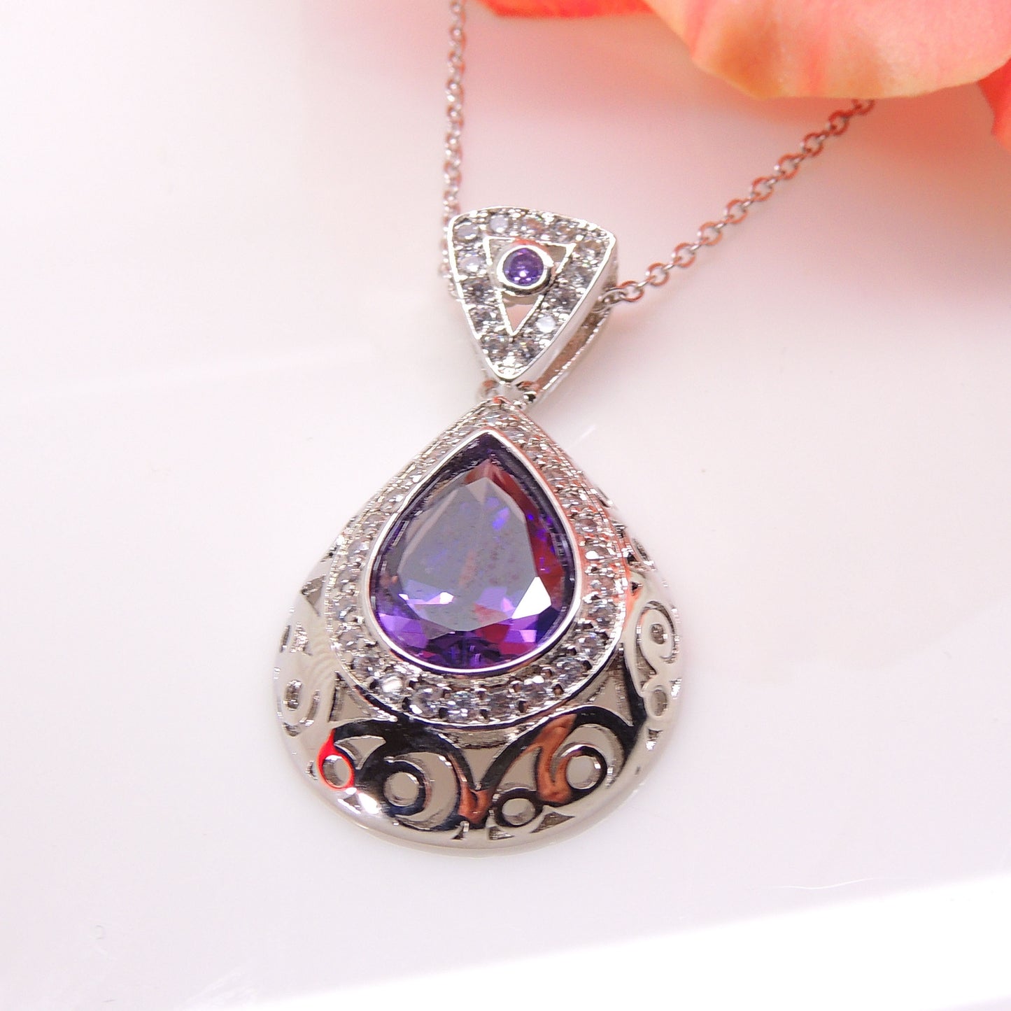 Lona Teardrop purple Cz Pendant Necklace Women Ginger Lyne Collection - Purple