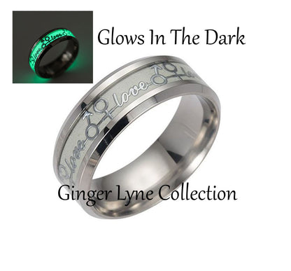 Love Glow In Dark Wedding Band Ring Stainless Steel Men Women Ginger Lyne Collection