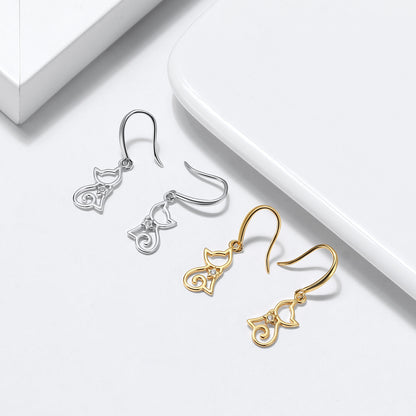 Kitty Cat Hook Dangle Earrings for Women Sterling Silver Ginger Lyne Collection - Silver
