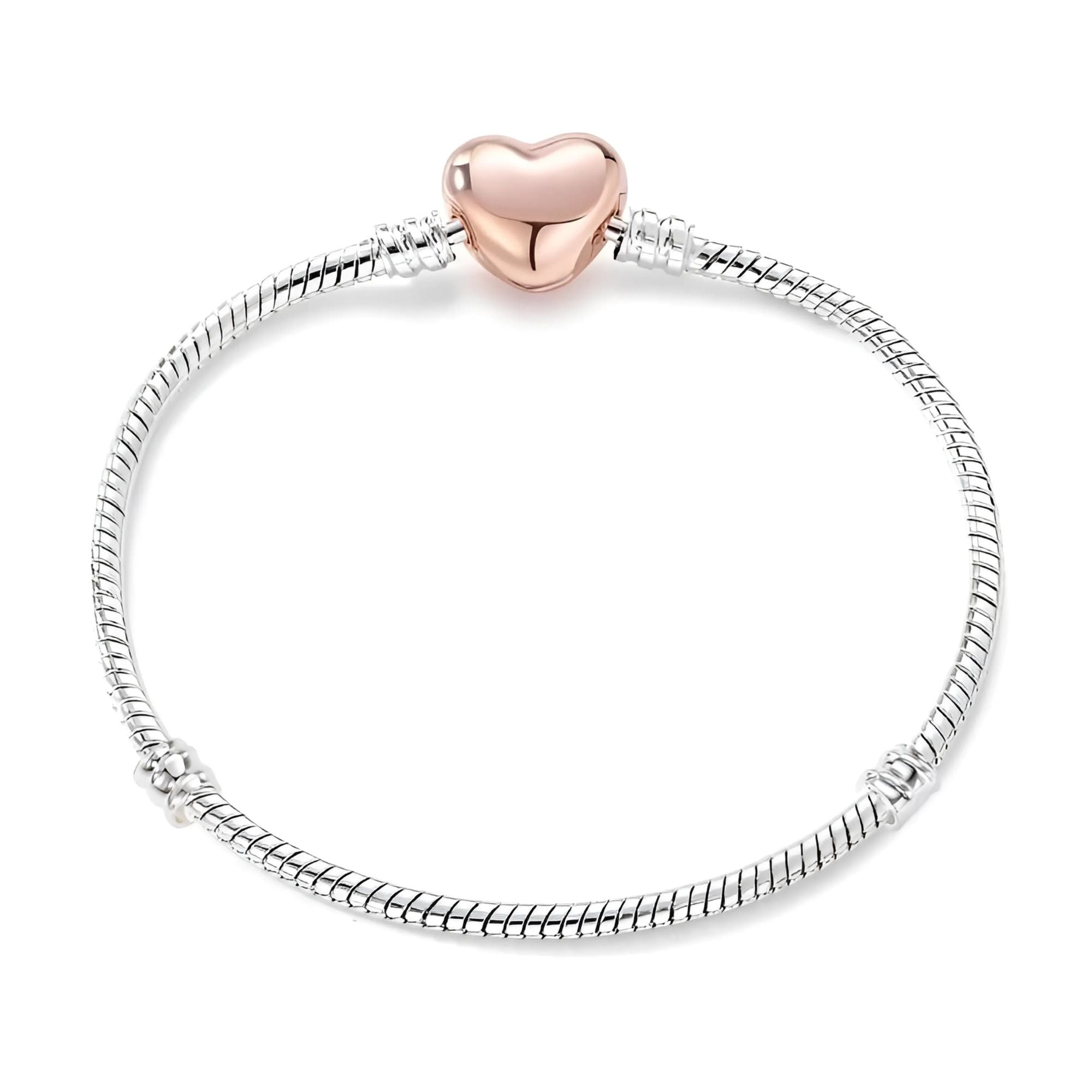 Snake Charm Bracelet With Heart Clasp Two Tone Plated Fits