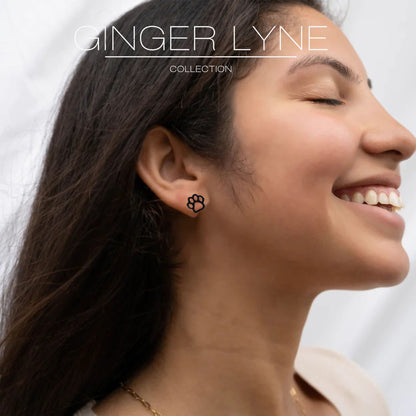 GingerLynePawPrintEarringsforWomenPetDogorCatLoverStainlessSteelStud_Black-5
