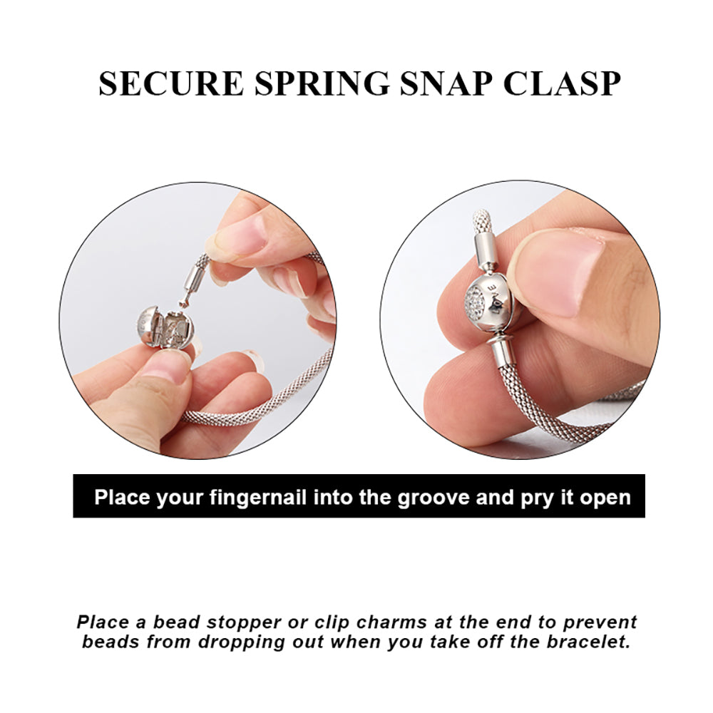 Snake Chain Charm Bracelet Sterling Silver Cz Love Clasp Ginger Lyne Collection - 19cm Mesh