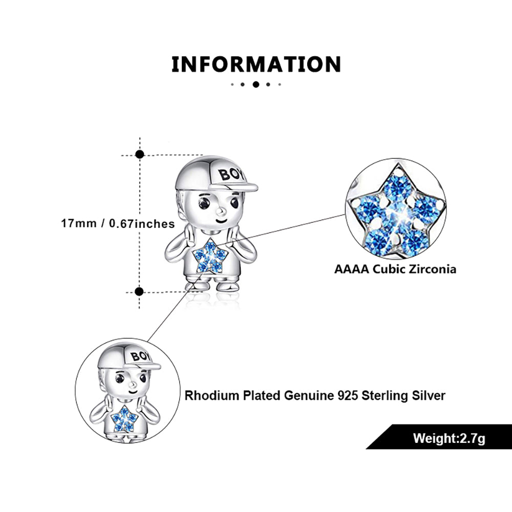 Baby Girl or Boy Charm for Women European Bead CZ Sterling Silver Ginger Lyne Collection - Boy