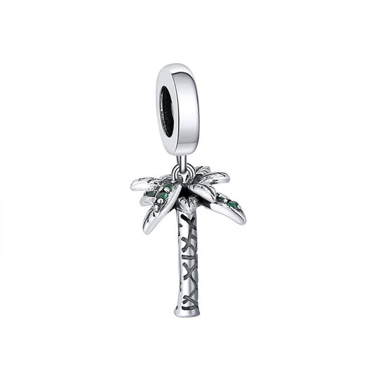 Palm Tree Charm European Bead Green CZ Sterling Silver Ginger Lyne Collection