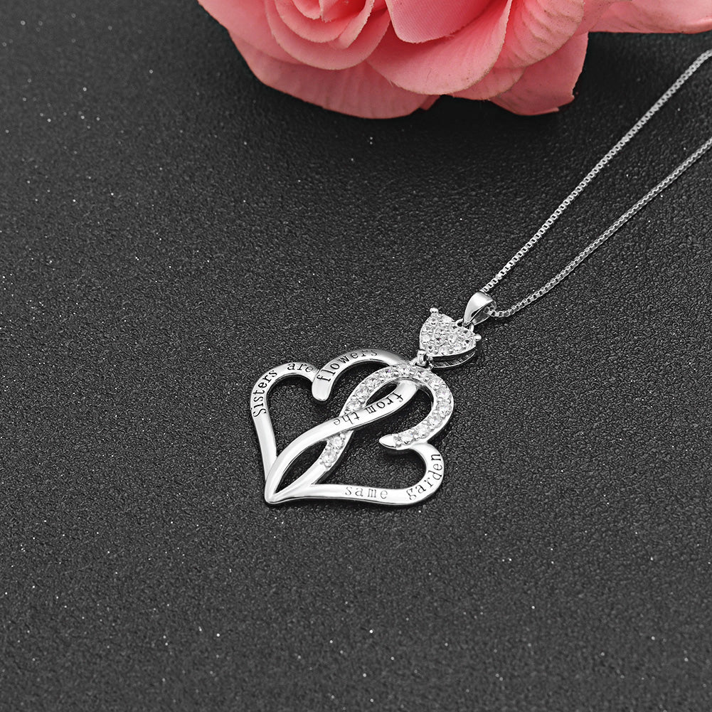 Ginger Lyne Pendant Necklace for Women Sterling Silver Cz Sister Hearts