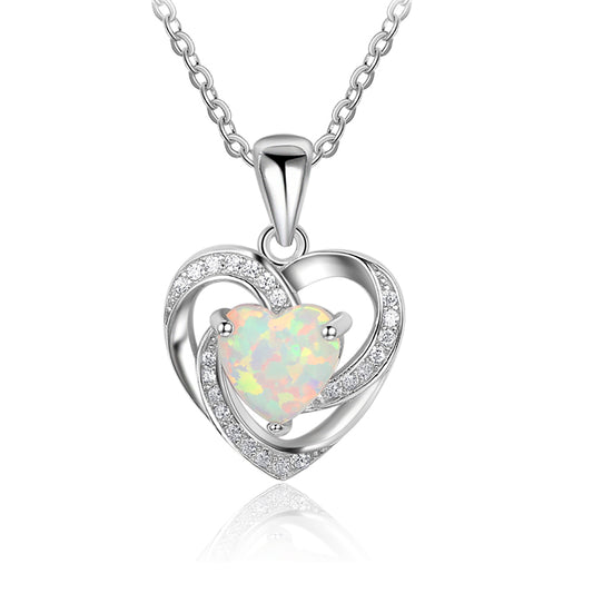 Ginger Lyne Collection Sterling Silver Cz Heart Fire Opal Pendant Necklace for Women