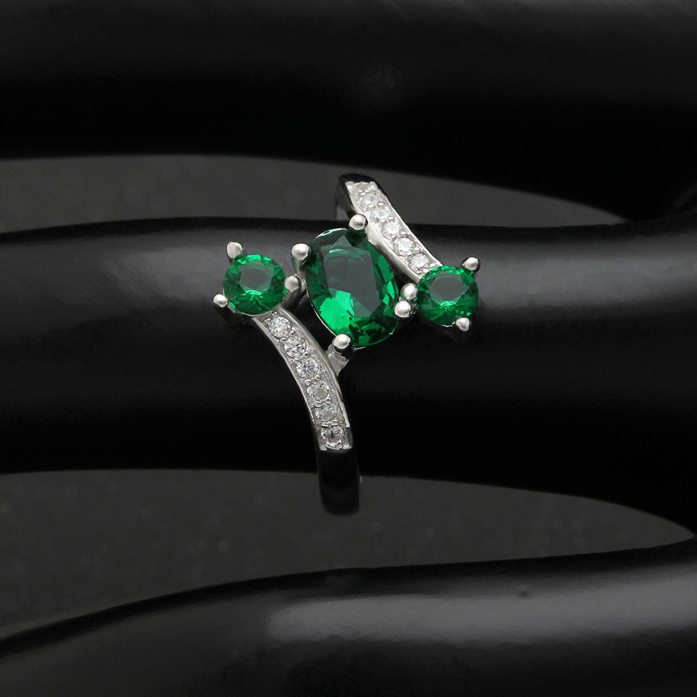 Birthstone Ring for Women Statement Ring 3 Stone Sterling Silver Cz Ginger Lyne Collection