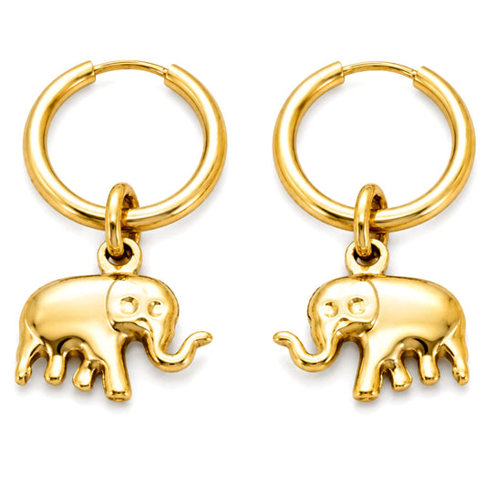 ElephantHoopEarringsforWomenbyGingerLyneCollection,StainlessSteelHuggieHoopswithRemovableElephantCharms,GoldPlatedorSilverToneNon-PlatedDangleEarrings,12mmHoop_Silver-1