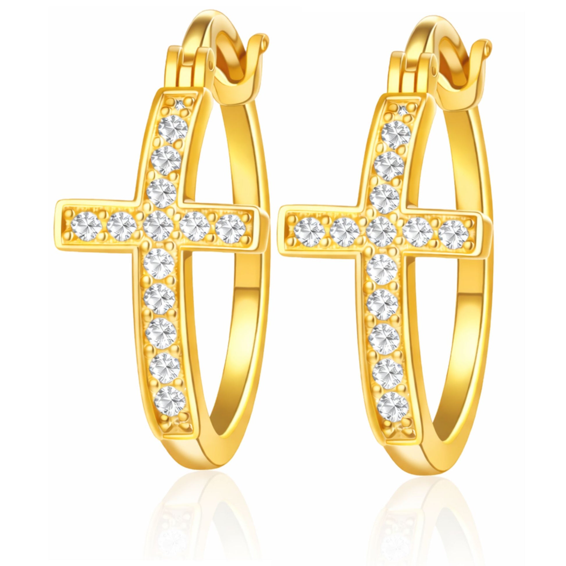 Cross Hoop Earrings for Women Cubic Zirconia Ginger Lyne Collection - Gold Tone-30mm
