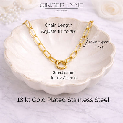 CarabinerCharmNecklaceforWomenPaperclipChainRoundCarabinerHolderStainlessSteelbyGingerLyne_12mm/Gold-3