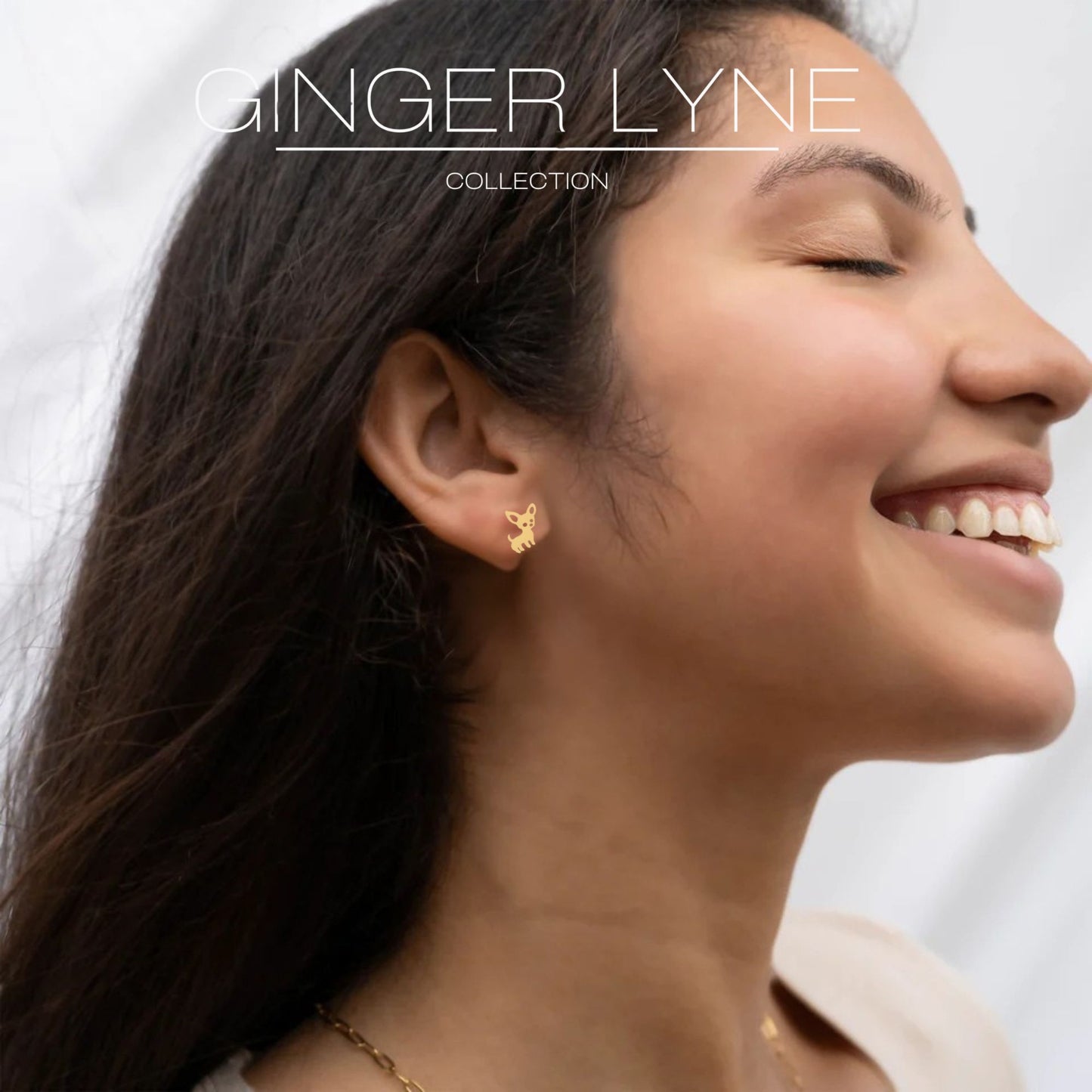 Ginger Lyne Chihuahua Dog Stud Earrings for Women Stainless Steel Puppy Pet Jewelry Gifts - Gold Tone