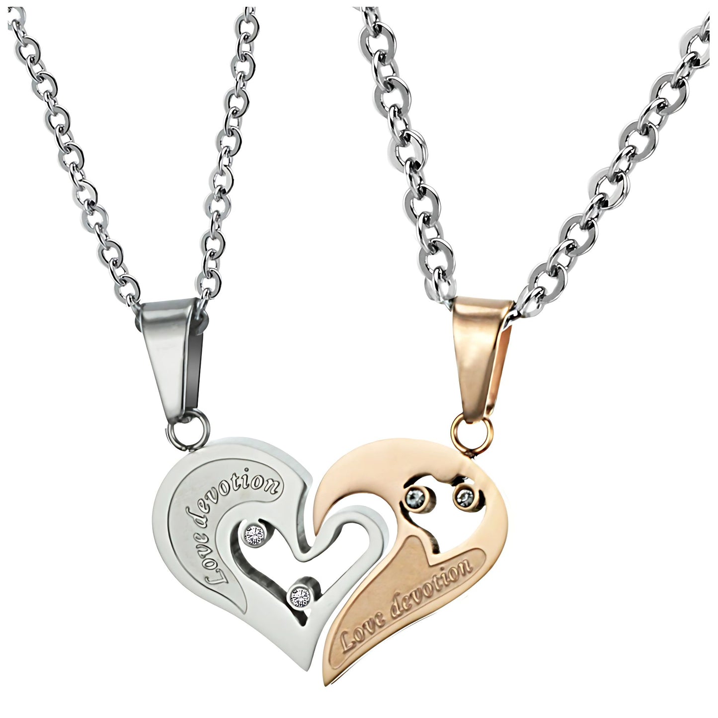 Interlocking Heart Necklace Set for Couples Love Devotion Stainless Steel Ginger Lyne Collection